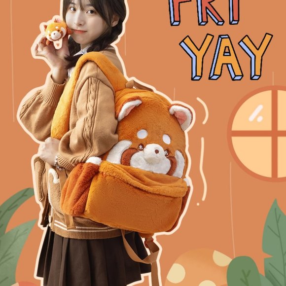 Red Panda Plush Backpack | Women Kids Cute School Laptop Handbag - Picture 10 of 10